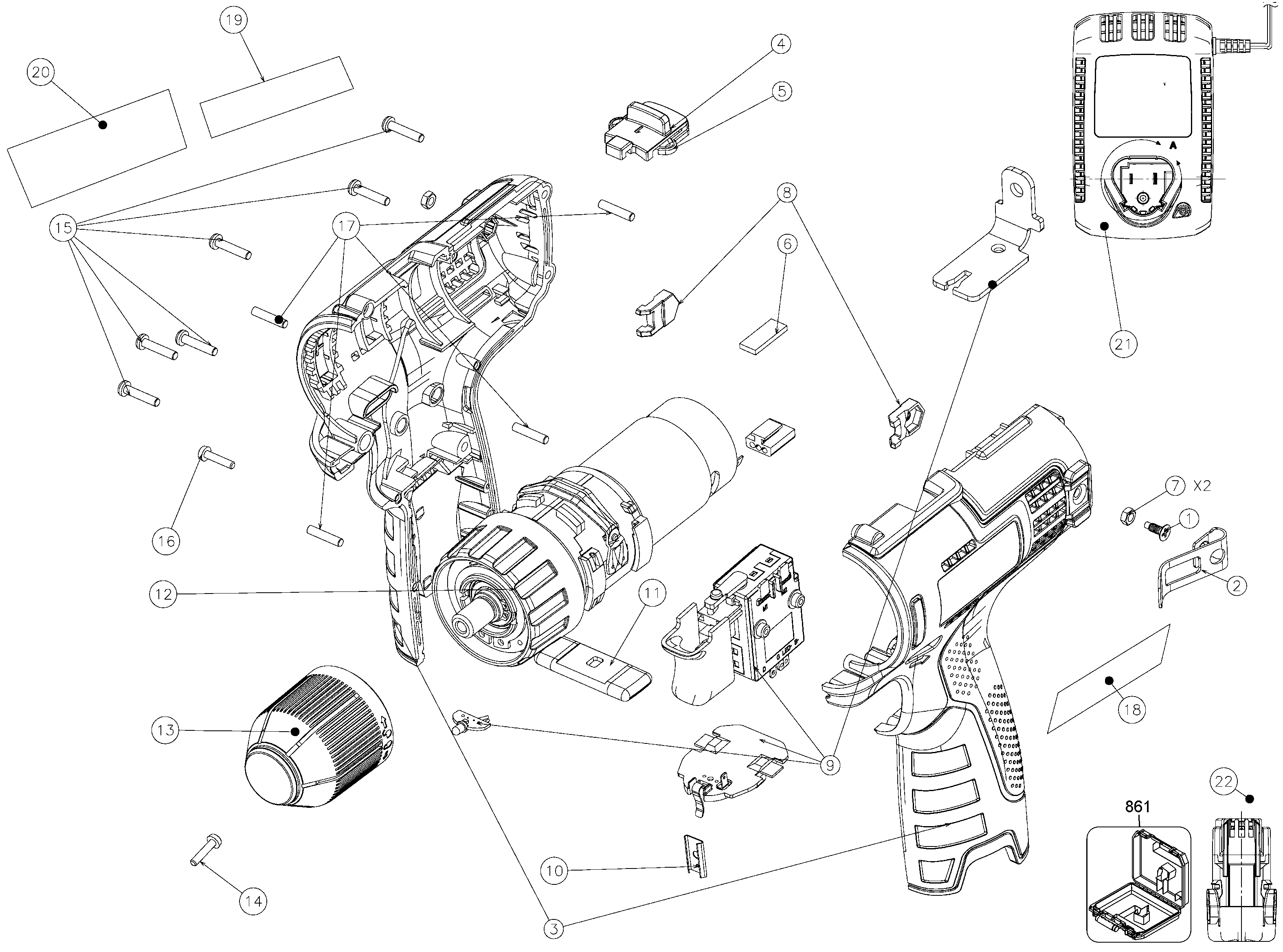 Page A Diagram and Parts List for STDC001LB-B2C 1 Black and Decker Boring Machine